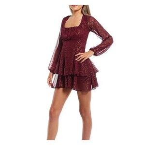 CITY VIBE Long Sleeve Square Neck Mini Party Fit + Flare romper Dress SZ 11